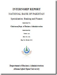 aiou mba format of the internship report for mba hrm report front page